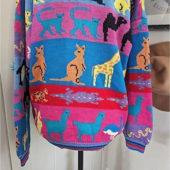 VTG Grannycore Christine Foley Noah’s Ark Cardigan Sweater Animals Circus 2 - Picture 9 of 10